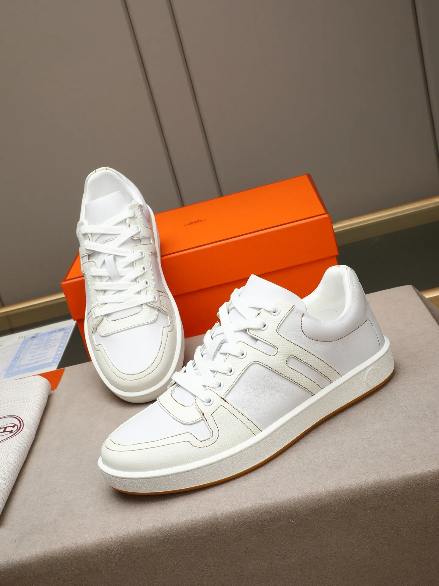 Men's shoes 💰720 [HERMES] Hermès - High-end quality original 🔍🔍🔍 casual sneakers - Upper: 🔝 Napa calfskin, shoe body sewn with brand 'H' totem - Lining: water-dyed cowhide - Outsole: original TPR. :38-44 (45, can be customized)